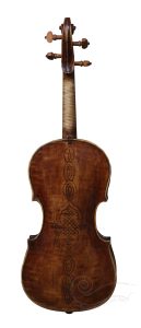 Back of Hermann Joseph Stoss 1729 Baroque violin from Füssen, richly flamed maple – Givens Violins